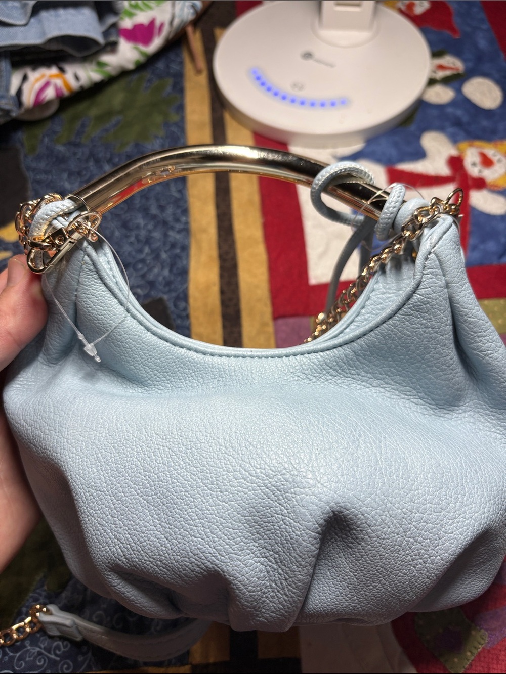 Antik Kraft Light Blue Mini Hobo Bag with Gold Handle